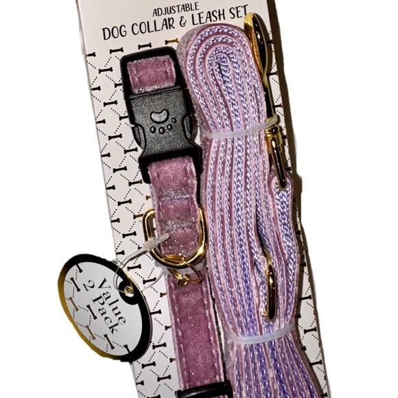 Puptown Chic Adjustable Purple Glitter Velour Dog Collar & Leash Set Size Small - Picture 7 of 15
